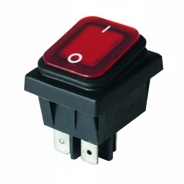 Переключатель клавишный с влагозащитой KCD4-130/4PN FS on-off 4 контакта 16A, 250В (красный)