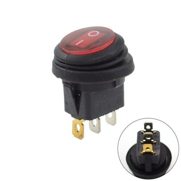 Переключатель клавишный с подсветкой и влагозащитой KCD1-202FS R/3PN (ON-OFF) 3 контакта 6A, 250В (красный)