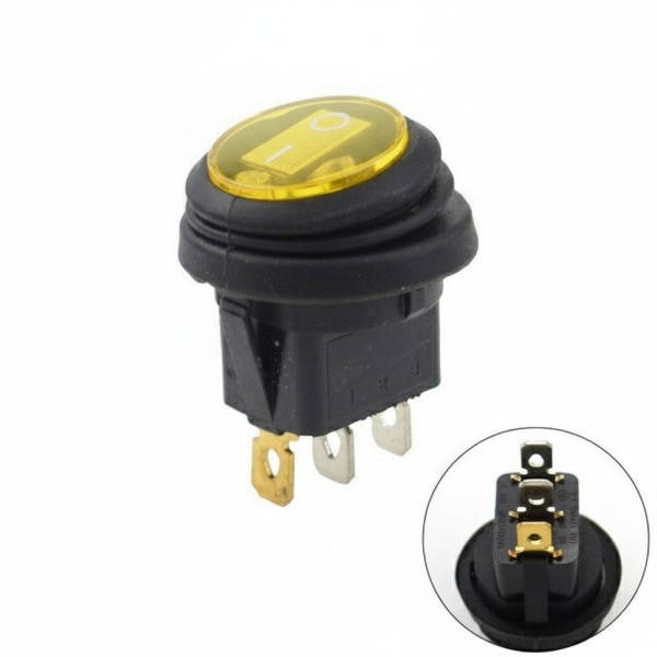 Переключатель клавишный с подсветкой и влагозащитой KCD1-202FS Y/3PN (ON-OFF) 3 контакта 6A, 250В (желтый)