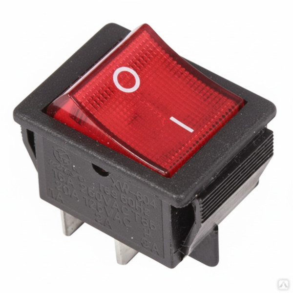 Переключатель клавишный с подсветкой KCD4-201N-C3-R/4P (ON-OFF) 4 контакта, 250В (красный)