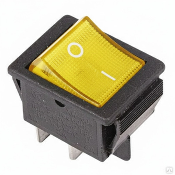 Переключатель клавишный с подсветкой KCD4-201N-C3-Y/4P (ON-OFF) 4 контакта, 250В (желтый)